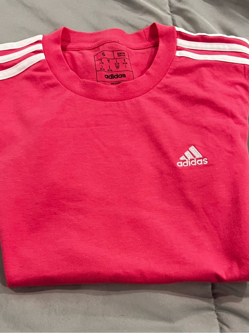 adidas Size S Light Pink Short Sleeve Tee with White Stripes
